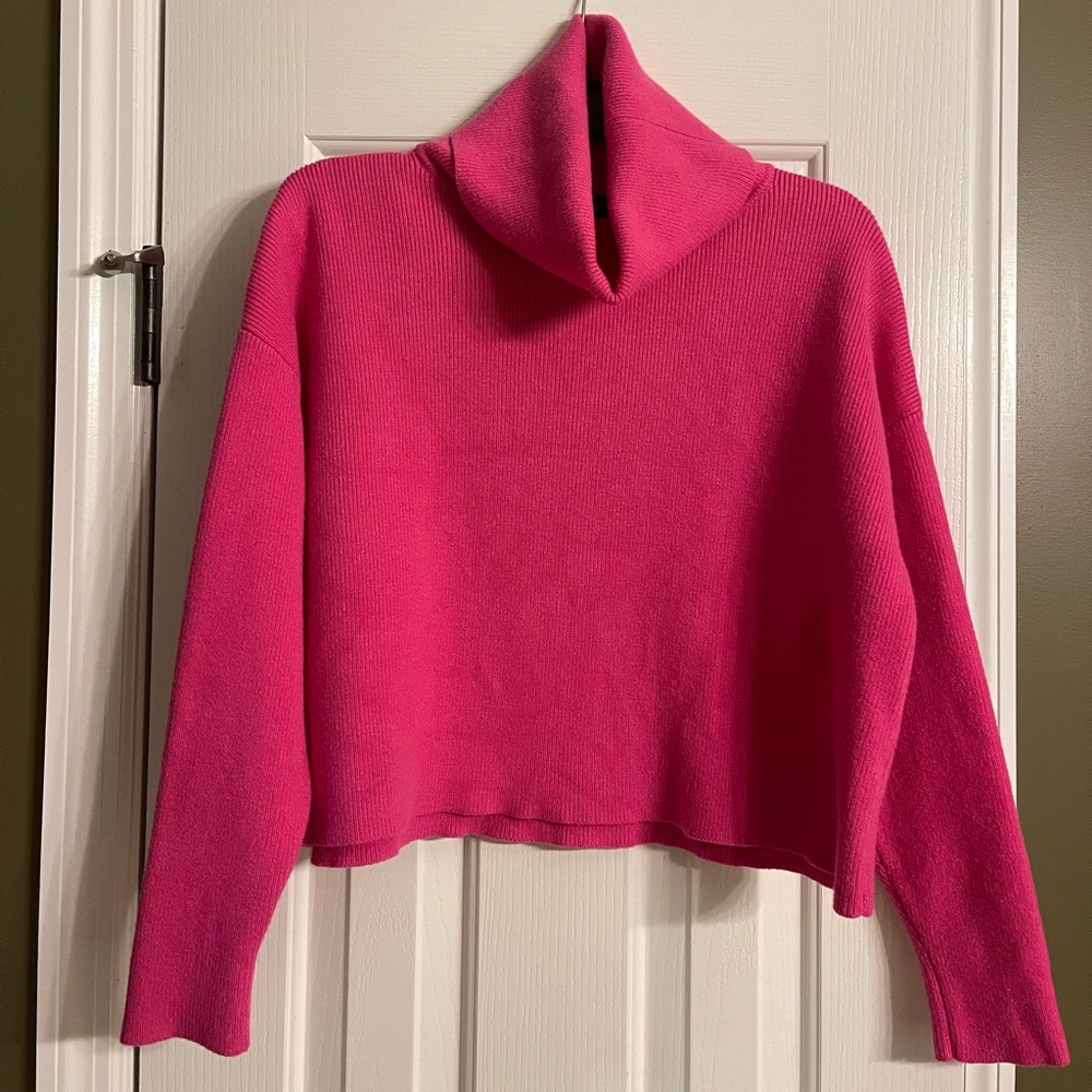 Lulus Hot Pink Cropped Turtleneck Sweater